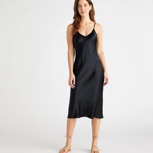 Quince 100% Washable Silk Slip Dress M Black